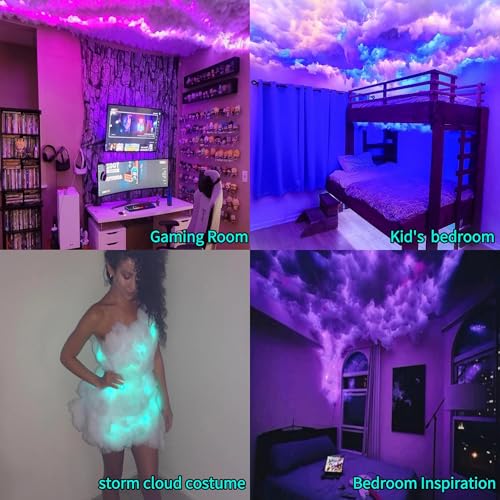 Image of Cloud LED Lights for Ceiling. 3D Thunder Clouds Light Music Sync LED Storm Cotton Kits with Multicolor Changing Strip. Thundercloud DIY Set for Gaming Room & Basement decor 11.5 Ft