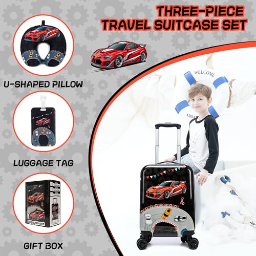 Image of Kids Suitcase Set for Boys Hardside Luggage with Spinner Wheels 2 Piece 16inch Toddler Suitcase for Boys Travel Carry on Luggage Airline Approved