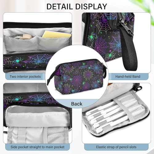 Image of Big Capacity Pencil Pen Case for Adults, Goth Bat Spider Web Pencil Bags Portable Makeup Bag Stationery Storage for College Office