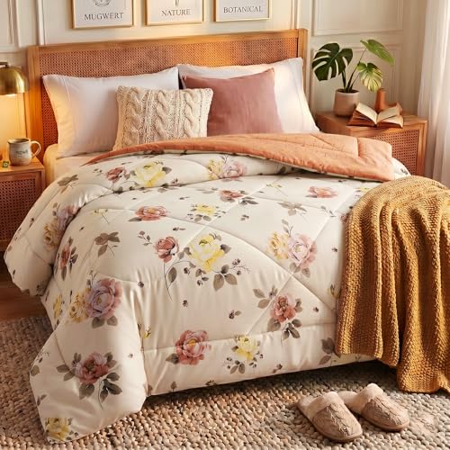 Image of VAS COLLECTIONS Feather Cotton Reversible AC Comforter for Double Bed | Super Soft 220 GSM Quilt /Duvet /Dohar | Lightweight All-Season Comforter | 90 x 100 Inches (1 Piece), Ivory