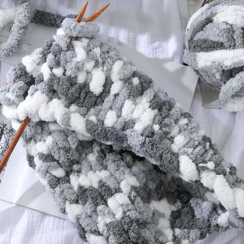 Image of MABOZOO Tie Dye Chunky Yarn for Crocheting 8 Pack,Fluffy Jumbo Chenille Yarn,Soft Plush Yarn Bulky,Giant Thick Fuzzy Yarn for Hand Knitting or Arm Knitting,Grey (26 yds,8 oz Each Skein)
