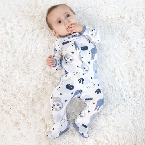 The Peanutshell Baby Sleepers for Boys Set of 3 - Soft Cotton Footed Pajamas for Newborns & Infants - Blue Safari4