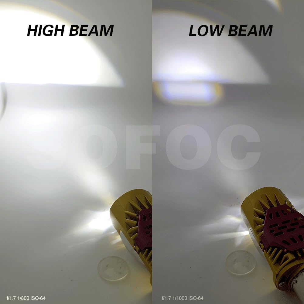 SOFOC Lampadina Fari LED BA20D 3570 9SMD 9V-60V 40W Luce Bianca Design Fari Alto/Basso con Ventola di Raffreddamento Integrata per Moto e Veicoli Elettrici Alta Prestazione 1PCS