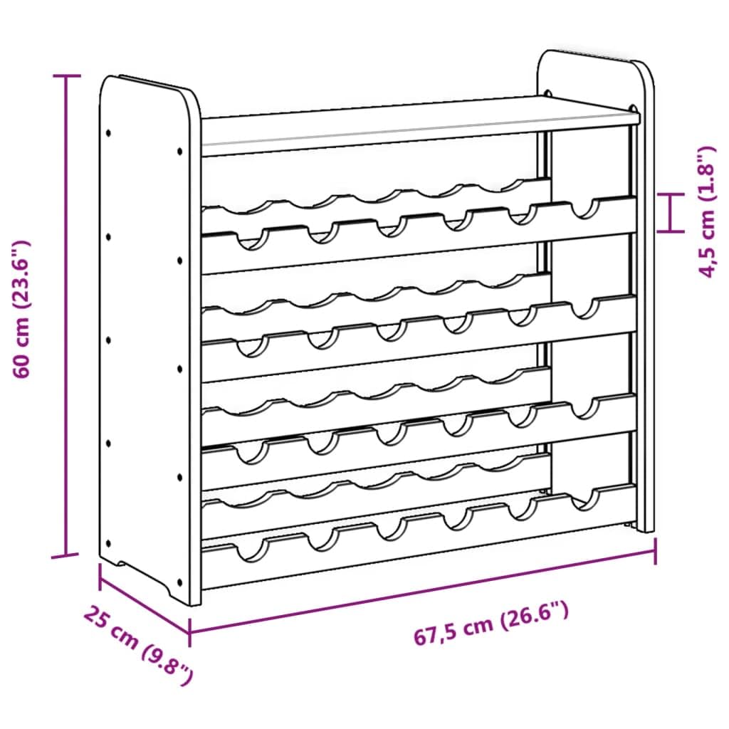 vidaXL Portavini Pannello Superiore 67,5x25x60 cm Legno Massello Pino, portabicchieri, portabottiglie da Whisky, Supporto Bottiglie