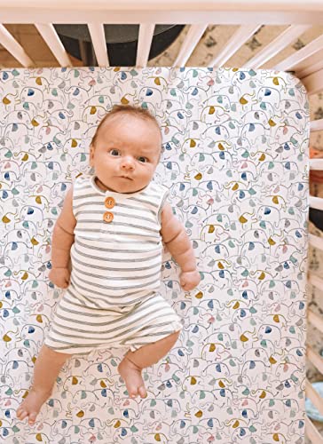 Totaha Premium Stretchy Crib Sheets (2-Pack)-Hypoallergenic, Silky Comfort, Buttery Soft, Calming Effect, All-Season Jersey-Knit Sheets, 9'' Extra Deep Pocket (Watercolor & Colorful Elephant) #TOP6