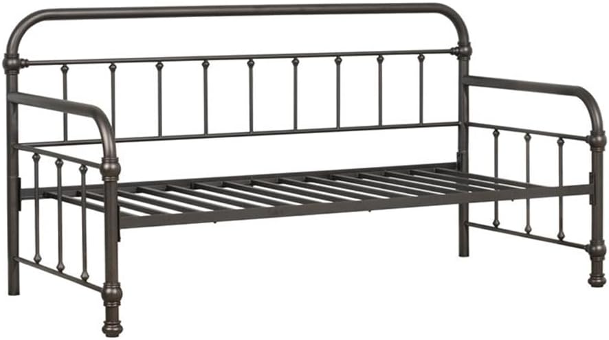 BOWERY HILL Contemporary Metal Twin Daybed, Dark Bronze Finish, Heavy Gauge Tubular Steel, Stylized Pipe Fittings and Bun Feet, Mattress-Ready with Slats, 42H x 86.5L x 40.5D, Industrial Bedroom