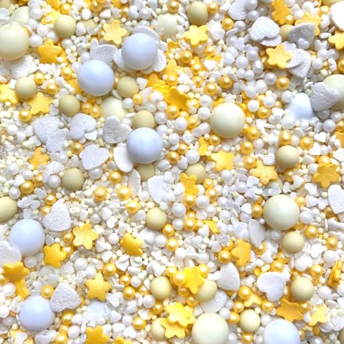 Yellow Easter sprinkles white for baking party pearls chocolate balls edible cupcake cake toppers biscuits pearls decoration 100s 1000s flowers floral baking pastel lemon DAISY LOVE
