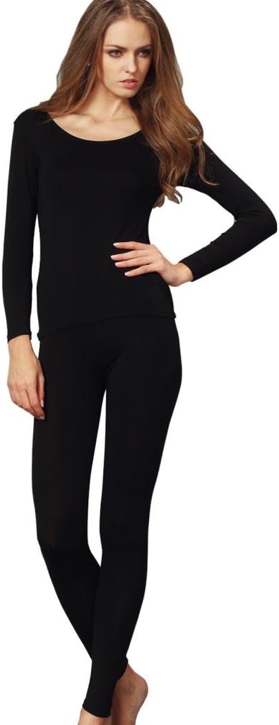 Liang Rou Women's Crew Neck Top & Bottom Ultra Thin Thermal Underwear Set