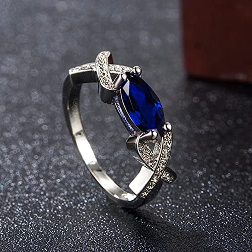 Ladies Gemstone Engagement Rings Inlaid Zircon Twisted Promise Rings Crisscross Dainty Jewelry (Blue, 7)4