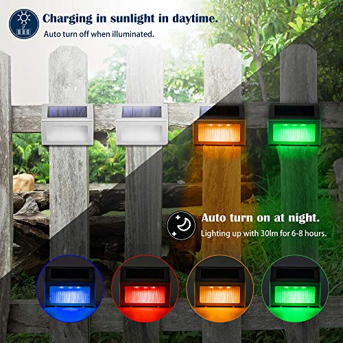 Image of Solar Step Lights 8 Pack Stainless Steel Bright Solar Powered Deck Lights Weatherproof Outdoor Lighting for Steps Stairs Decks Fences Paths Patio Pathway Green Light