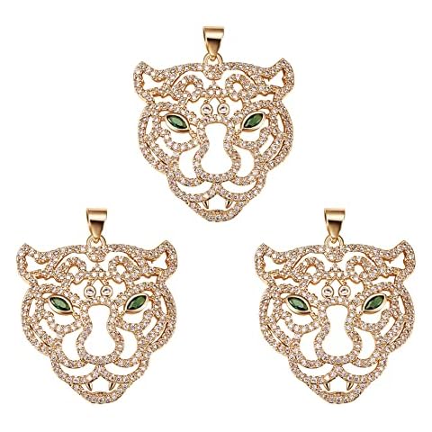 COGCHARGER 3 Pieces Tiger Head Brass Cubic Zirconia Charm Pendants Brass Animal Charm Long-Lasting Plated Pendants for Jewelry Necklace Bracelet Making Crafts Cover