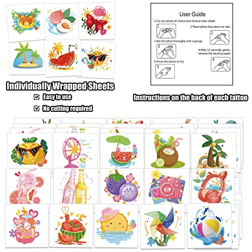 Metker Hawaii,Summer(408Pcs) Kids Individual Temporary Tattoos,Hawaiian Luau Themed Tattoos Sticker,Girls Boys Beach Pool Waterproof Tattoos,Goody Bag Stuffers Party Bag Fillers #TOP1