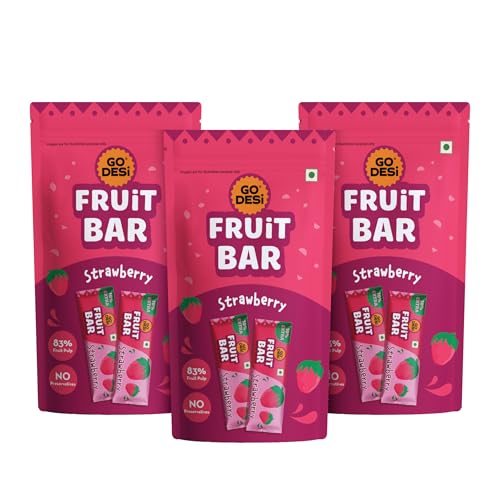Image of GO DESi Strawberry Fruti Twist Fruit Bars Papad, Fruit Jelly - Pack of 10 pieces x 3