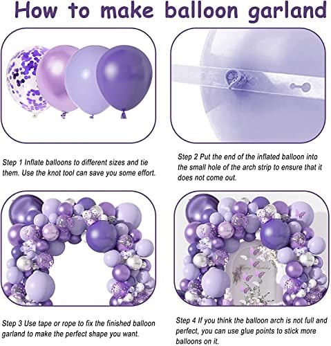 YHmall 145Pcs Purple Balloons Garland Arch Kit Butterfly Balloons Purple Birthday Decorations for Girl, 12Pcs Butterfly Decoration Lavender Purple Confetti Balloon for Baby Shower Wedding Party Deco
