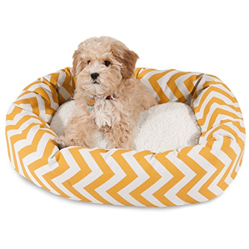 Image of Majestic Pet 24 Inch Chevron Sherpa Calming Dog Bed Washable - Cozy Soft Round Pet Bed with Spine for Head Support - Fluffy Donut Bed 24x19x7 (inch) - Small - Yellow