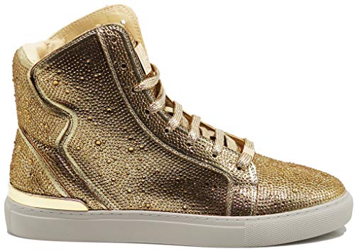 Image of Enzo Romeo Men's Fashion High Top Crystal Shimmer Rhinestone Blink Flat Sneakers Shoes