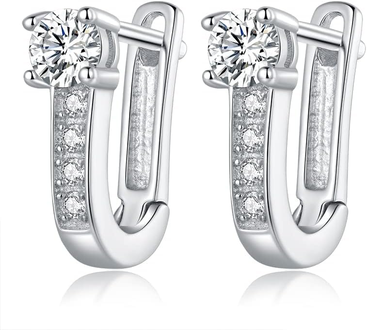 Boucles d'oreilles U argent 925 et zirconium pour le bureau et les sorties