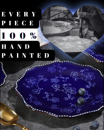 Kunaboo Artisanal Small Ceramic Plates, Salad Plates, Dessert Plates Ceramic Plates Set Of 6-7.5” - Sakura Floral Series Midnight Blue - Ready To Wrap Gift #TOP1