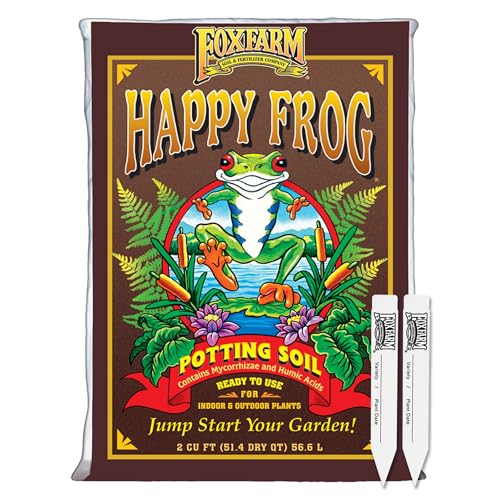 FoxFarm Happy Frog Potting Soil with 2 Plant Tags, 2 cu ft – Indoor/Outdoor Container Plants – Mycorrhizae & Humic Acids