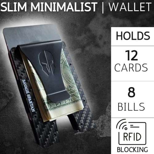 SAVAGE SPARTAN-Rugged Minimalist Credit Card Holder Carbon Fiber Slim Tactical Front Pocket Wallet for Men with Metal Money Clip3
