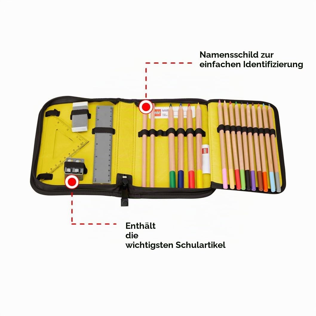 SKANDO BAGS LEGO® NINJAGO® Federmäppchen Junge gefüllt Arin – Federmappe mit Klappe inkl. Schulzubehör, Namensschild & Stundenplan, 20 x 14 x 4 cm – für Schule