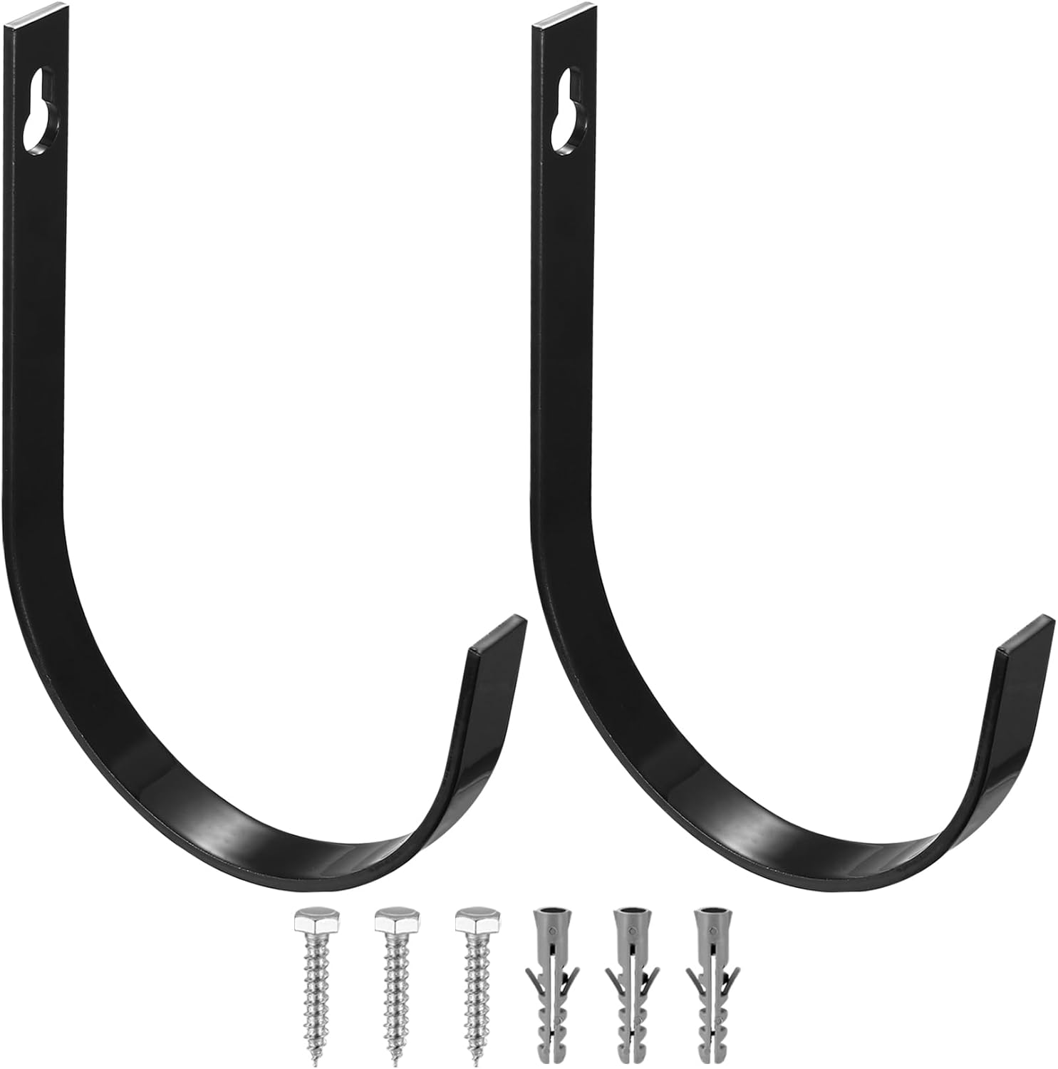 2 Pcs Wall Hooks for Hanging Heavy Duty, Coat Hooks Wall Mounted, Black Metal Screw in Hook Hangers for Hanging Towels Backpack Clothes Robe Bags Bathroom Closet Garage Outdoor + Screws(6.1″)