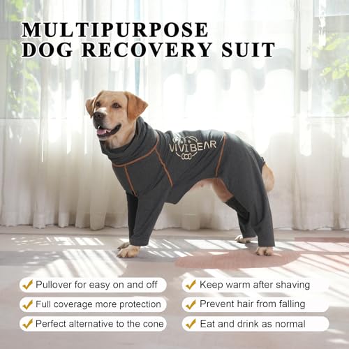 Hund Genesungsanzug Weiche Einteiler Nach der Operation mit Reißverschluss Neuter Shirt Cone Alternativen, verhindern Lecken Chirurgische Onesies für große und mittlere Hunde, Grau, M
