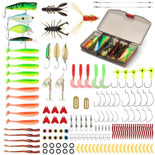 Vicloon Fishing Lures Set,147pcs Fishing Lures Accessories Set Mixed,Baits Kits Mixed Tackle Including Hard Bait,Soft Bait,Sequins,Rotating Sequins,Compound Sequins,Swivels and Tackle Box