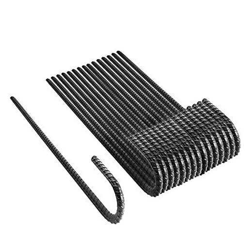 NHZ 12” Ground Rebar Stakes (16pcs) Heavy Duty J Hook Ground Anchors, Curved Steel Plant Support Garden Stake with Chisel Point end, Hammer for Camping Tent - Black Powder Coated