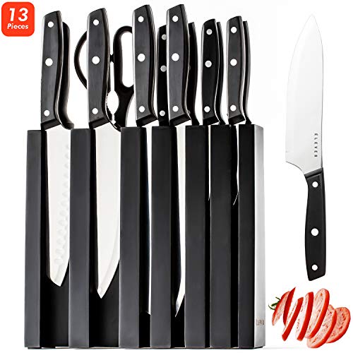 Knife Set, Knife Block Set, 13 Kitchen Knives with Knife Block, Black Knife