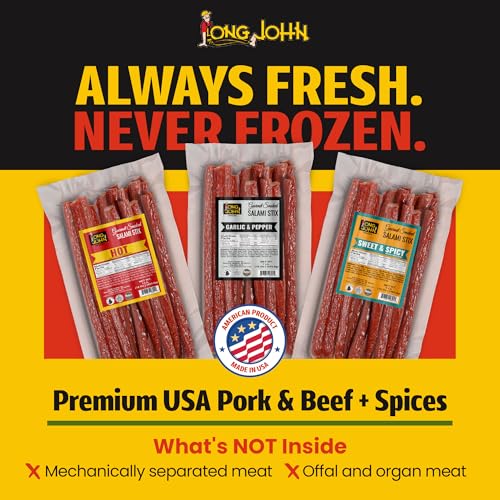 Image of Long John Snacks Dried Salami Sticks, Mild Cheddar, 16 Oz | High Protein Smoked Meat Sticks Bulk Pack - Handcrafted From Fresh, Never-Frozen Cuts of USA Beef and Pork