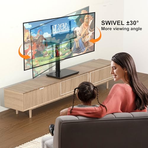 Image of XINLEI Universal Swivel TV Stand Base Table Top TV Stand for 32-75 Inch TVs 60 Degree Swivel, 12 Height Adjustable Monitor Mount Stand, Max VESA 600x400mm,Holds up to 99lbs TS204