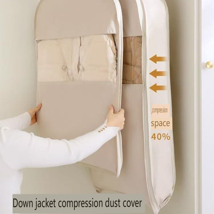Space Saving Hanging Garment Bag with Self Compression Zipper, 2025 Latest Hanging Vacuum Bag with Clothes Hook, Heavy-Duty Zipper Dust Cover Clothes Bags for Down Coat, Jackets, Suit3