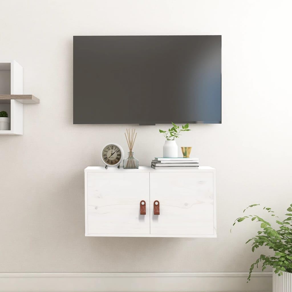 Wandregal Weiß 60x30x30 cm aus Massivholz Kiefer Modernes Design Wandboard mit 60 kg Tragkraft platzsparendes Hängeschrank für Wohnzimmer Küche Bad und Flur