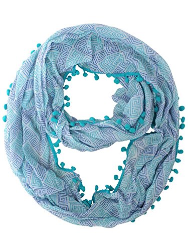 Luxury Divas Greek Inspired Circle Scarf With Pom-Pom Trim