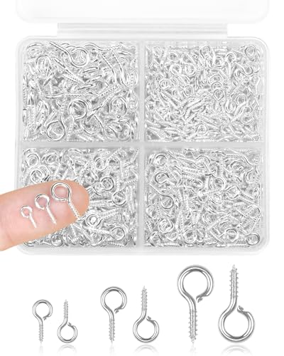 YuepTryp 610pcs Silver Small Screw Eye Pins for Jewelry Making & DIY Crafts, Mini Eyelet Screws for Art Projects & Bead Charms, Tiny Eye Hooks, Mini Eyelet Hooks for Cork Top Bottles (3 Sizes)