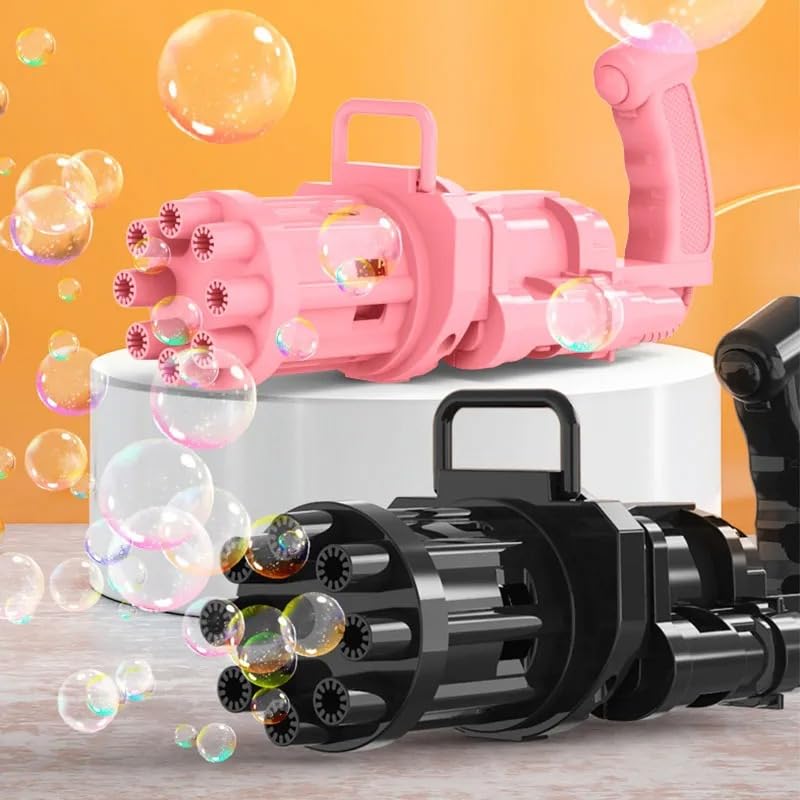 Image of SSKR 8 Hole Electric Gatling Bubble Gun with Soap Solution for Girls and Boys | Toddlers Bubble Launcher Machine | Portable Handheld Blaster Toy.