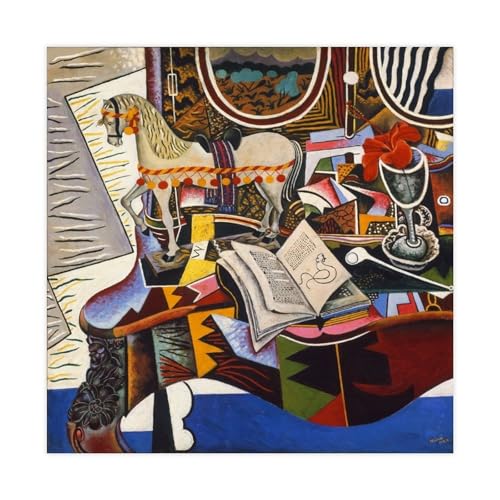 Toile Joan Miró fleur rouge et cheval décoration pour grand mur blanc