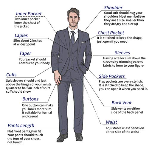 image for MAGE MALE Men's 3 Pieces Suit Elegant Solid One Button Slim Fit Single