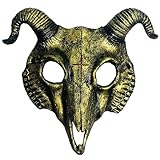 Alodidae Goat Skull Mask Sheep Head Masks Animal Demon Horns Masquerade Halloween Party Cosplay Costume Prop for Adults (Gold)