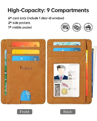 Image of Teskyer Slim Minimalist Wallet for Men, RFID Front Pocket Card Holder | Ultra Slim Front Pocket Design, 8 Card Slots, RFID Protection, Smooth Faux Leather for Everyday Carry
