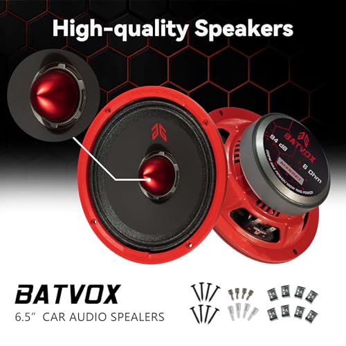 Image of MX65E1 Loudspeaker 6.5 Inch Midrange 400 Watts 6 Ohms Red Bullet, Premium Quality Audio Door Speakers for Car or Truck Stereo Sound System, Red (2 Speakers)