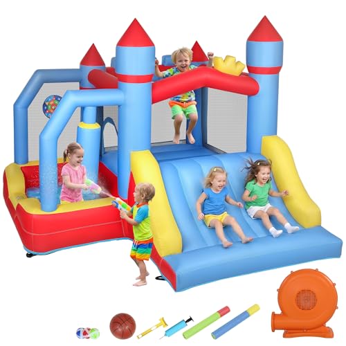 AIYAPLAY Château Gonflable 5 en 1 avec souffleur et Pistolet à Eau, Parc Aquatique Structure Gonflable Enfants 3-8 Ans, toboggans, Trampoline, Piscine à...