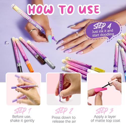 Image of 12 Color Nail Art Pens for Painting Nails, 0.5 MM Nail Polish Pens Drawing Point Liner Painted Pen Kit, Waterproof Quick-drying for DIY Nails Art Design Manicure Tools