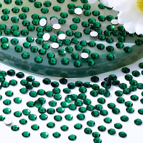 Image of Malachite Green Flatback Rhinestones, Glass Rhinestones for Nail Art and Craft, Glue Fix, Loose Crystal Gemstones(Green, SS4, 1440pcs, 1.5-1.7mm)
