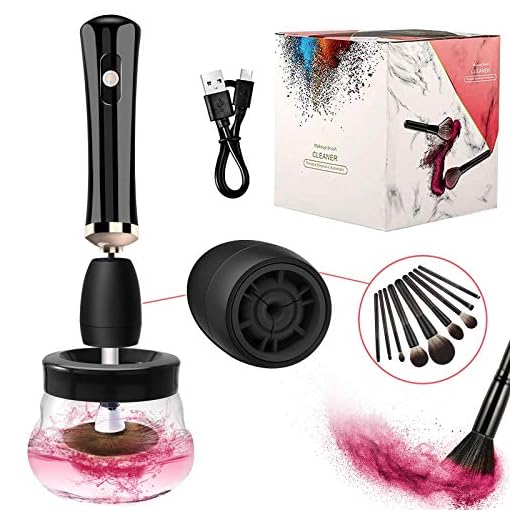 Lyneun Limpiador de Pinceles de Maquillaje Automatico, Limpiador y secador de centrifugado eléctrico súper rápido,USB Herramientas de maquillaje,3 modos de velocidad, Adecuado para cepillos cosméticos