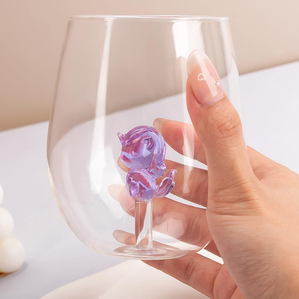 Hand-Blown 3D Purple Mini Horse Stemless Wine Glasses Set of 2, 14oz Unique Gifts for Women - Valentines Day, Wedding Gifts for Girlfriend, Wife, Husband Lover for Birthday Party - Image 5