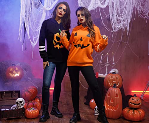 Halloween Womens Hoodies Jack-O-Lantern Graphic Striped Pullover Sweatshirts Long Sleeve Funny Tops 2Xl #TOP3
