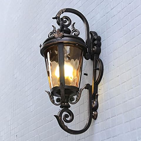 Hdmy 1-Light Outdoor Exterior Wall Down Lantern Corridor Wall Lamp Sconce Traditional Porch Patio Lighting Fixture with One E27 Base, Water-Proof, Cast Aluminum Housing, Glass Panels (Size : S) Cover