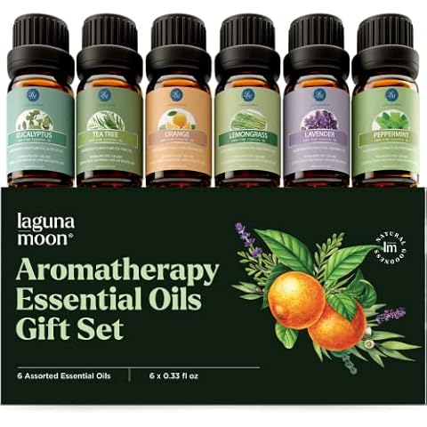 Essential Oils Set - Top Blends for Diffusers, Home Care, Candle Making, Fragrance, Aromatherapy, Humidifiers - Peppermint, Tea Tree, Lavender, Eucalyptus, Lemongrass, Orange (6 Glass Bottles x 10mL) Cover